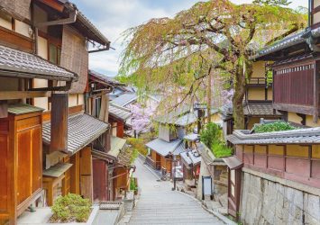 春の京都の町並み　京都の風景