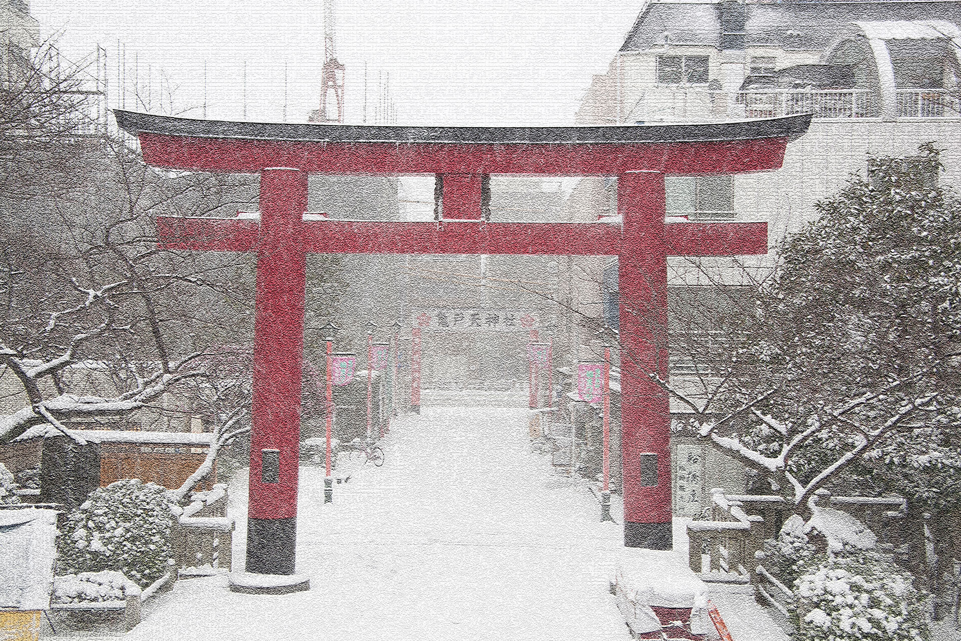 雪の亀戸天神　冬の東京の風景