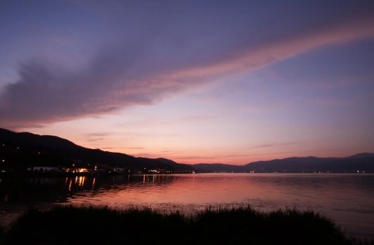 諏訪湖の夕焼け　長野の風景