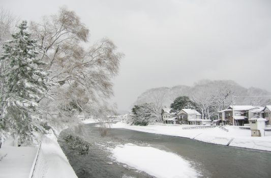 雪の金沢　犀川の風景　石川の風景