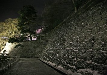 雪の夜の盛岡城　岩手の風景