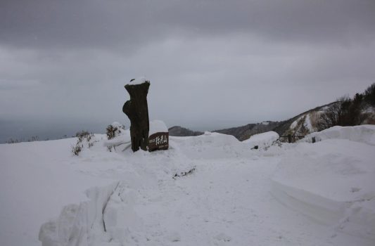 真冬の弥彦山の山頂　新潟の冬の風景