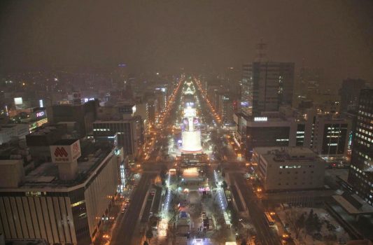 さっぽろテレビ塔から見る冬の夜の大通公園　北海道の風景
