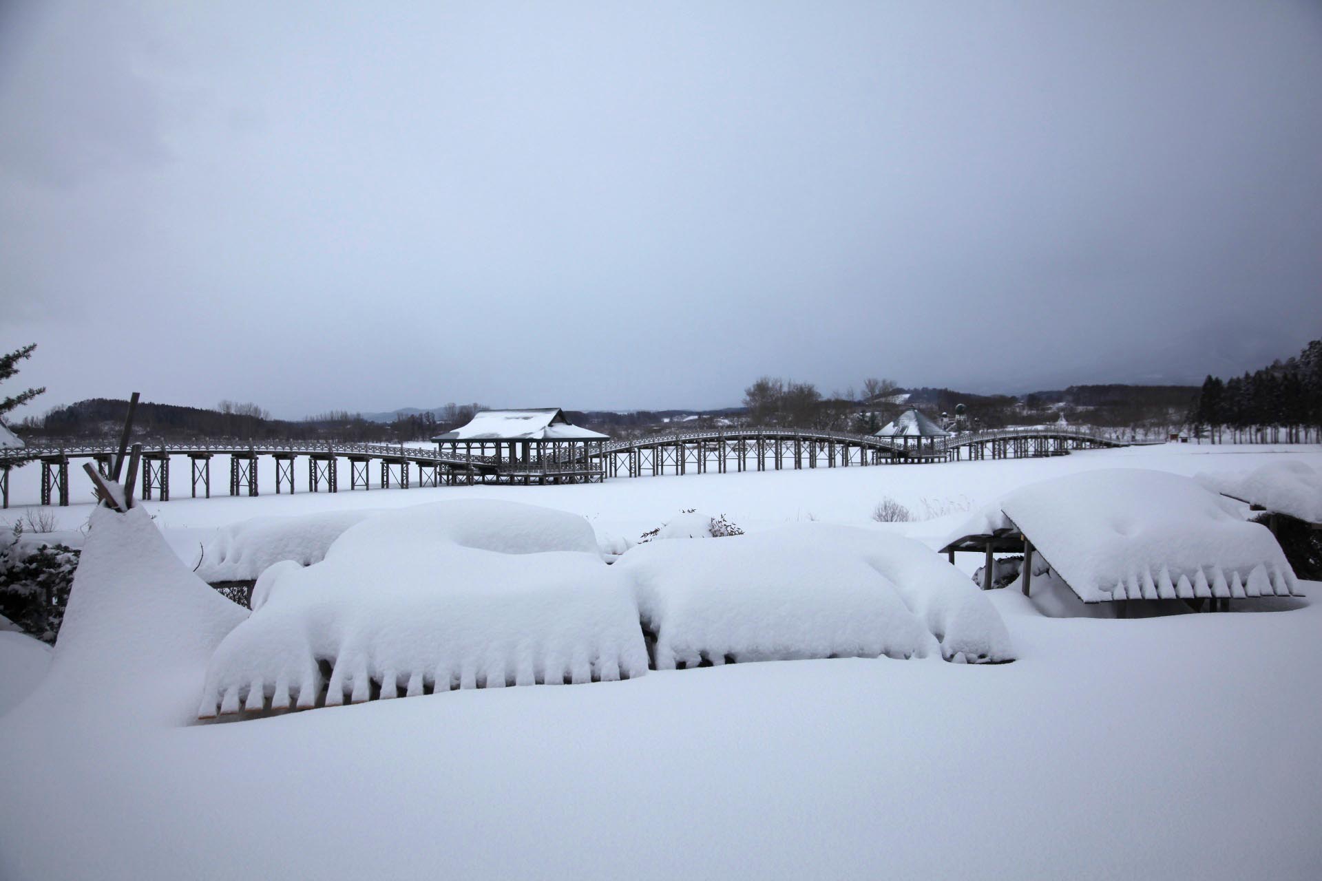 冬の鶴の舞橋　青森の風景
