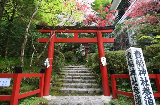 春の京都　貴船神社の風景
