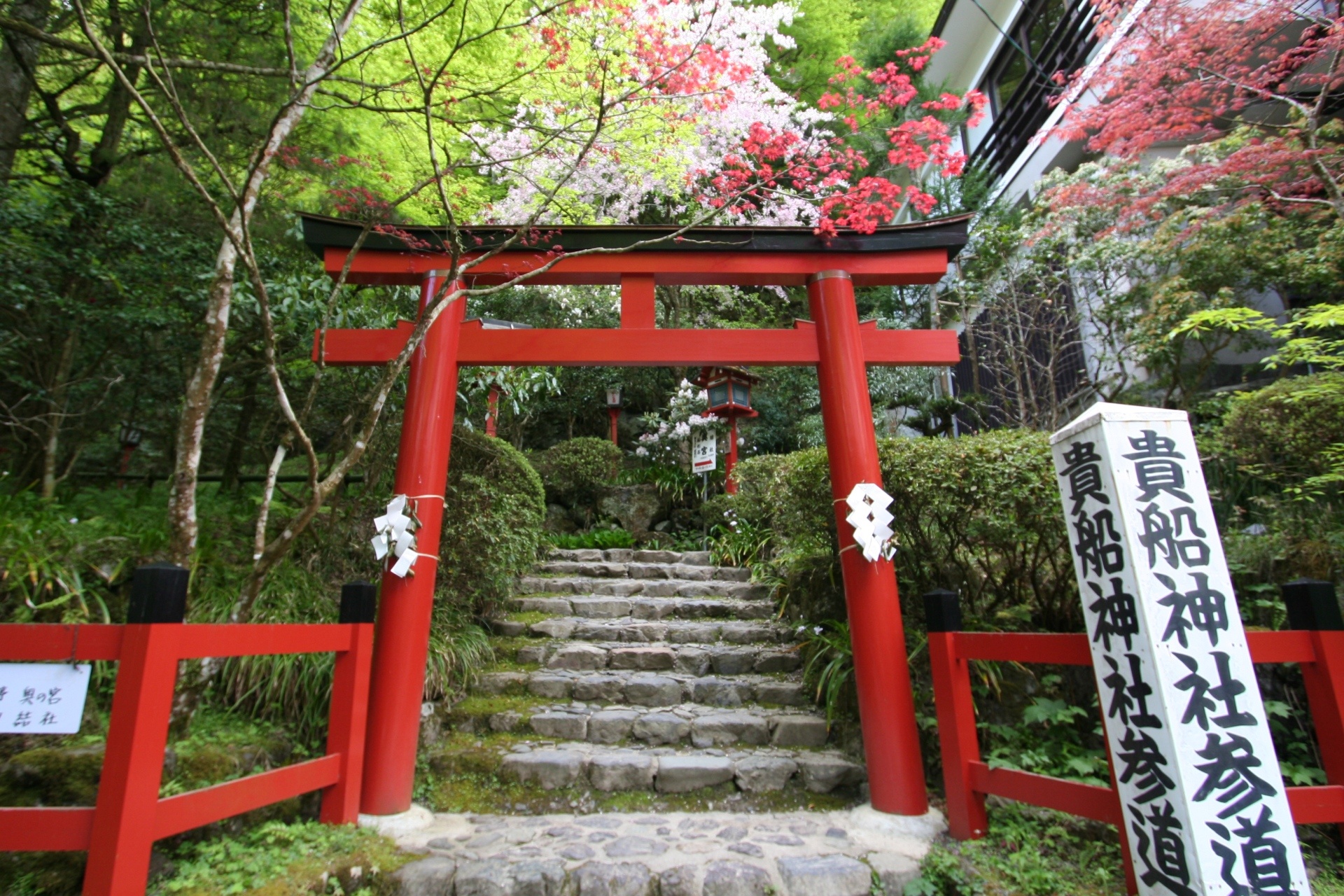 春の京都　貴船神社の風景