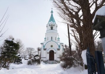 雪の函館　函館ハリストス正教会　北海道の冬の風景