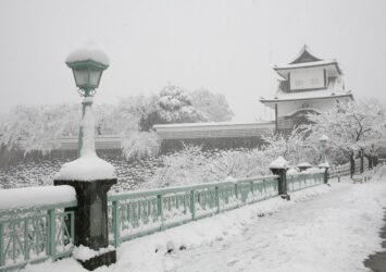 冬の金沢　雪の金沢城　冬の石川の風景