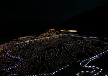 冬の夜の白米千枚田　能登半島　石川の風景