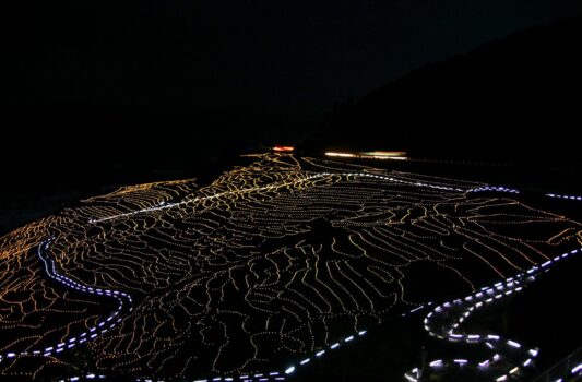 冬の夜の白米千枚田　能登半島　石川の風景