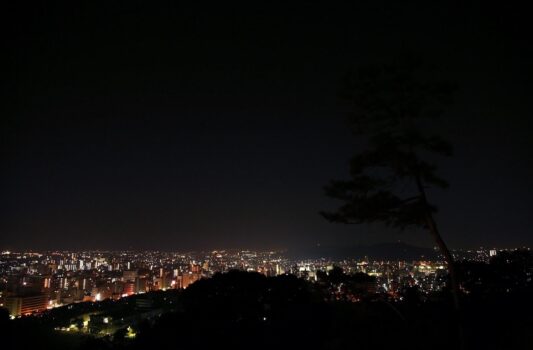 夜の愛媛城から見る松山の街並み　愛媛の風景