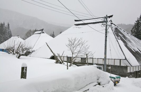冬の青鬼集落　雪の風景　冬の長野の風景