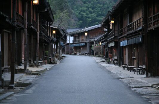 冬の妻籠宿　長野の風景