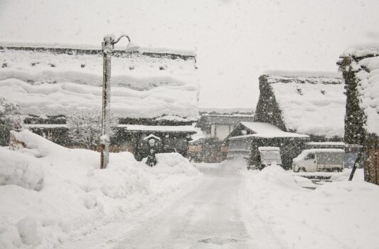 大雪の日の白川郷　冬の岐阜の風景