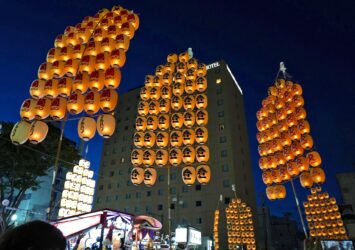 秋田竿燈まつり　夏の夜の風景　夏の秋田の風景